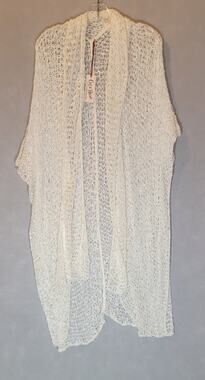 Coco Rose Bali Kimono Shawl Open Front Chunky Loose Knit Cardigan Cream NWT OS
